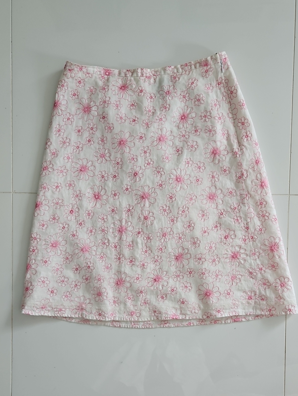 Grace Elements White A-Line Skirt with Pink Floral Embroidery